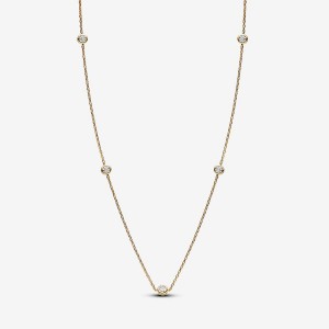 14k Gold Pandora Era Bezel Lab-grown Diamond Station Necklace | 0.50 Carat Total Weight / 14k Gold Lab Grown Diamond Necklaces | 496-CFNZWU