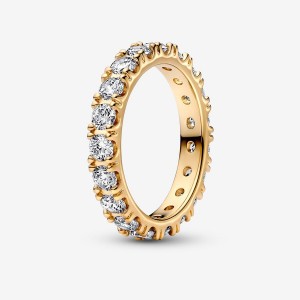 14k Gold-plated unique metal blend Pandora Sparkling Row Eternity Ring Band Rings | 083-YCRIWJ