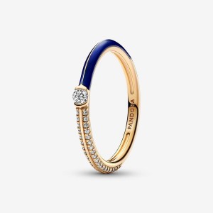 14k Gold-plated unique metal blend Pandora Pandora ME Pavé & Blue Dual Ring Stackable Rings | 619-MXWLYT