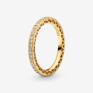 14k Gold-plated unique metal blend Pandora Sparkle & Hearts Ring Band Rings | 862-DWURTS