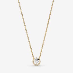 14k Gold-plated unique metal blend Pandora Sparkling Round Halo Pendant Collier Necklace Pendant Necklaces | 950-JMPHOZ