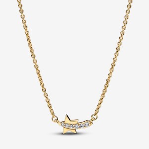 14k Gold-plated unique metal blend Pandora Shooting Star Pavé Collier Necklace Pendant Necklaces | 012-XENAFJ