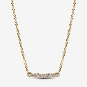 14k Gold-plated unique metal blend Pandora Pandora Timeless Pavé Single-row Bar Collier Necklace Pendant Necklaces | 251-YCWXVR