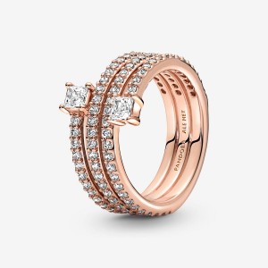 14k Rose gold-plated unique metal blend Pandora Triple Spiral Ring Band Rings | 362-GYBMJK