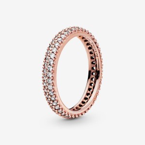 14k Rose gold-plated unique metal blend Pandora Elegant Pavé Band Ring Stackable Rings | 124-PXTICA