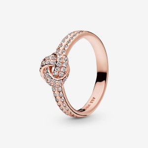 14k Rose gold-plated unique metal blend Pandora Shimmering Knot Ring Heart & Promise Rings | 859-JLGNKY