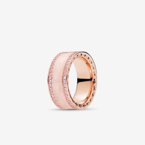 14k Rose gold-plated unique metal blend Pandora Hearts of PANDORA Ring - PANDORA Rose™ - Cream Enamel & Clear CZ Cubic Zirconia Statement Rings | 135-YUGNXJ