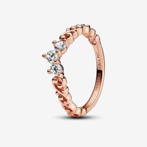 14k Rose gold-plated unique metal blend Pandora Regal Swirl Tiara Ring Stackable Rings | 632-NCHSLV