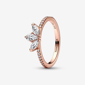 14k Rose gold-plated unique metal blend Pandora Sparkling Herbarium Cluster Ring Stackable Rings | 415-UQTNIY