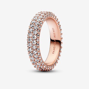 14k Rose gold-plated unique metal blend Pandora Pandora Timeless Pavé Double-row Ring Band Rings | 907-HXRNIY