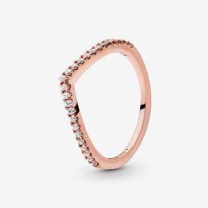 14k Rose gold-plated unique metal blend Pandora Sparkling Wishbone Ring Stackable Rings | 976-EZLOYM