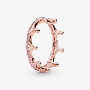 14k Rose gold-plated unique metal blend Pandora Pink Sparkling Crown Ring Stackable Rings | 245-RUETXD