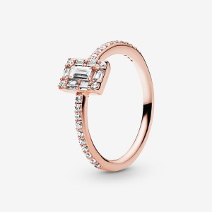 14k Rose gold-plated unique metal blend Pandora Sparkling Square Halo Ring Rings | 973-GLXCMO