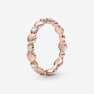 14k Rose gold-plated unique metal blend Pandora Sparkling Seashell Band Ring Stackable Rings | 261-IOUVWM