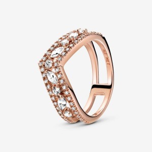 14k Rose gold-plated unique metal blend Pandora Sparkling Marquise Double Wishbone Ring Statement Rings | 258-FAKDGU