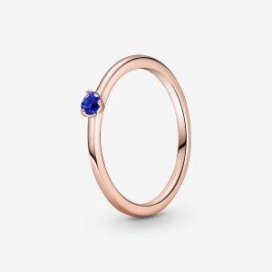 14k Rose gold-plated unique metal blend Pandora Stellar Blue Solitaire Ring Stackable Rings | 162-BNLDSM