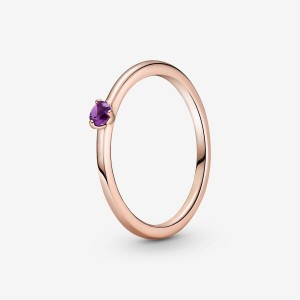 14k Rose gold-plated unique metal blend Pandora Purple Solitaire Ring Stackable Rings | 460-KXDWOF