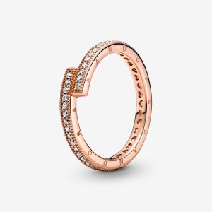 14k Rose gold-plated unique metal blend Pandora Sparkling Overlapping Ring Stackable Rings | 537-DSUJGY