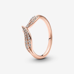 14k Rose gold-plated unique metal blend Pandora Sparkling Leaves Ring Stackable Rings | 364-MKYAQP