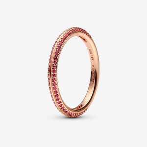 14k Rose gold-plated unique metal blend Pandora Pandora ME Red Pavé Ring Band Rings | 546-TKADXW