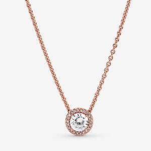 14k Rose gold-plated unique metal blend Pandora Round Sparkle Halo Necklace Pendant Necklaces | 038-SPHJCQ