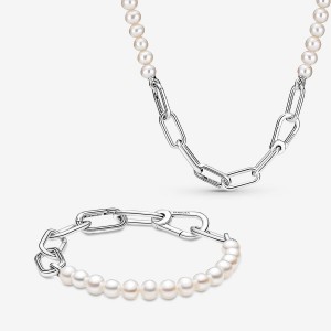 Silver Pandora Pandora ME Pearl Bracelet and Necklace Set Gift Sets | 247-XRFDGE