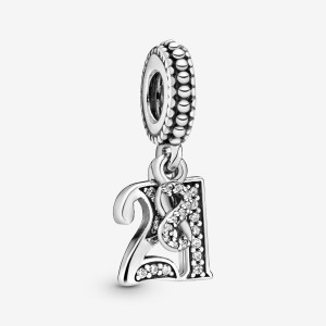 Sterling Silver Pandora 21st Celebration Dangle Charm Dangle Charms | 485-JSLECY