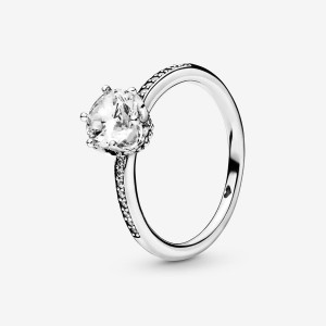 Sterling Silver Pandora Clear Sparkling Crown Solitaire Ring Heart & Promise Rings | 251-ERXKPG