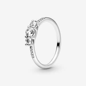 Sterling Silver Pandora Clear Three-Stone Ring Heart & Promise Rings | 019-JZUVCH