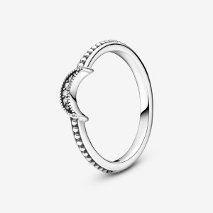 Sterling Silver Pandora Crescent Moon Beaded Ring Statement Rings | 439-PCZHVU