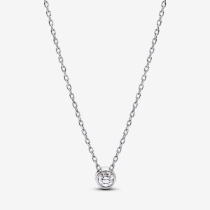 Sterling Silver Pandora Era Lab-grown Diamond Bezel Pendant Necklace | 0.15 Carat Total Weight / Sterling Silver Lab Grown Diamond Necklaces | 649-JOAVIB