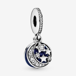 Sterling Silver Pandora Moon & Blue Sky Dangle Charm Dangle Charms | 026-YQPEAI