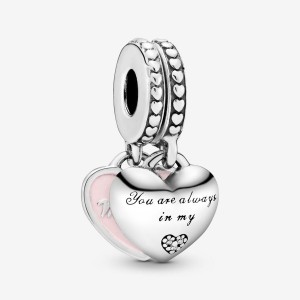 Sterling Silver Pandora Mother & Daughter Hearts Dangle Charm Dangle Charms | 460-FDHRNA