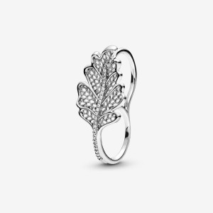 Sterling Silver Pandora Oak Leaf Double Ring Statement Rings | 480-THCRIG