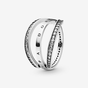 Sterling Silver Pandora Pandora Logo and Hearts Ring Band Rings | 619-AOZNFD