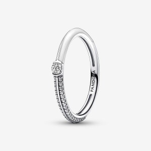 Sterling Silver Pandora Pandora ME Pavé & White Dual Ring Stackable Rings | 340-EQUZTL