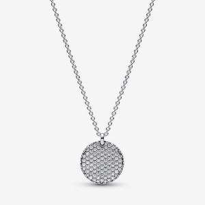 Sterling Silver Pandora Pandora Timeless Pavé Round Pendant Necklace Pendant Necklaces | 972-QPWGYB