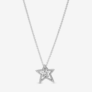 Sterling Silver Pandora Pavé Asymmetric Star Collier Necklace Pendant Necklaces | 792-GCVSDH