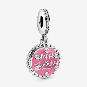 Sterling Silver Pandora Pink Birthday Cake Dangle Charm Dangle Charms | 853-QXFRIN