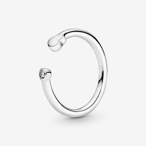 Sterling Silver Pandora Polished Heart Open Ring Stackable Rings | 127-QVMGXJ