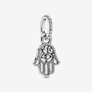 Sterling Silver Pandora Protective Hamsa Hand Dangle Charm Dangle Charms | 704-KSLDRJ