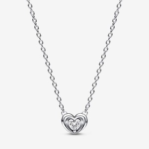 Sterling Silver Pandora Radiant Heart & Floating Stone Pendant Collier Necklace Pendant Necklaces | 063-RZBITW