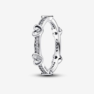 Sterling Silver Pandora Radiant Sparkling Hearts Ring Stackable Rings | 061-SQMPFL