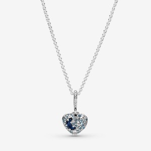 Sterling Silver Pandora Sparkling Blue Moon & Stars Heart Necklace Pendant Necklaces | 162-RQWLPV