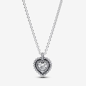 Sterling Silver Pandora Sparkling Heart Halo Pendant Necklace Pendant Necklaces | 201-BFWDNI