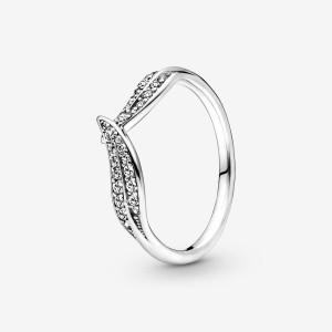 Sterling Silver Pandora Sparkling Leaves Ring Rings | 806-DMRHEJ