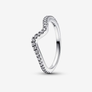 Sterling Silver Pandora Sparkling Wave Ring Stackable Rings | 304-SYNAPH