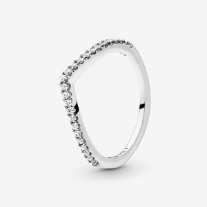 Sterling Silver Pandora Sparkling Wishbone Ring Stackable Rings | 491-LFBPNC