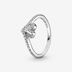 Sterling Silver Pandora Sparkling Wishbone Heart Ring Heart & Promise Rings | 083-UWFBHM