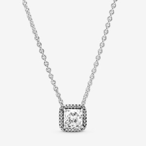 Sterling Silver Pandora Square Sparkle Halo Necklace Pendant Necklaces | 705-EBXVTF